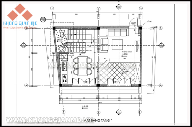 Bố trí mặt bằng kiến trúc tầng một, nhà dân dụng